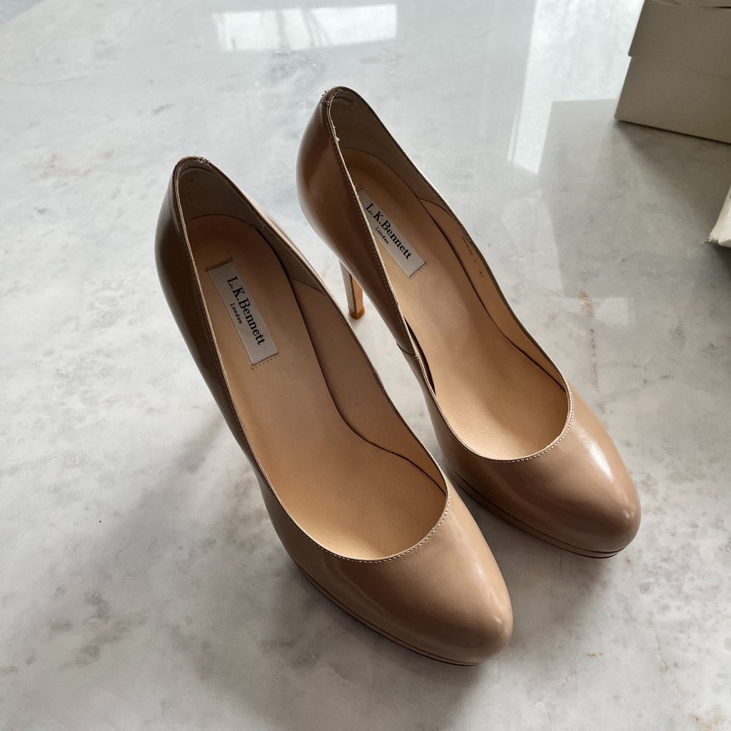 L.K. Bennett Nude Leather Pumps Size 41 Classic Designer Heels